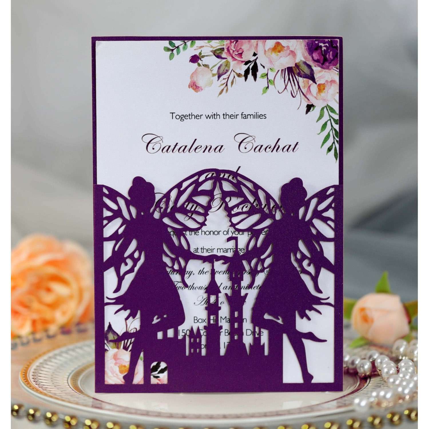 Party Invitation Card Butterfly Faery Holiday Greeting Card Laser Cut Iridescent Paper